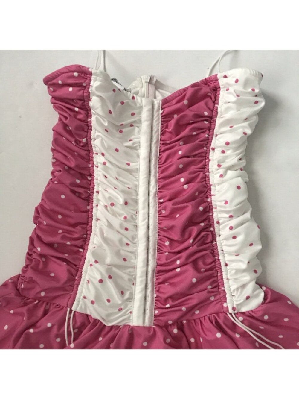 Ruffle Mini Dress S Polka Dot Pink Corset Ruched Dollcore Grunge Goth Fairy Kiki - Picture 4 of 15